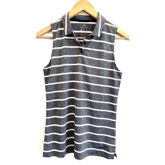 Nike Tops - Nike Women's Striped Polo Sleeveless Top Size Small Gray White